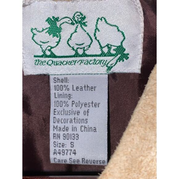 Vintage 80s Leather Jacket Sz S Tan Western Safari Whimsical Animal Patchwork - Picture 6 of 8